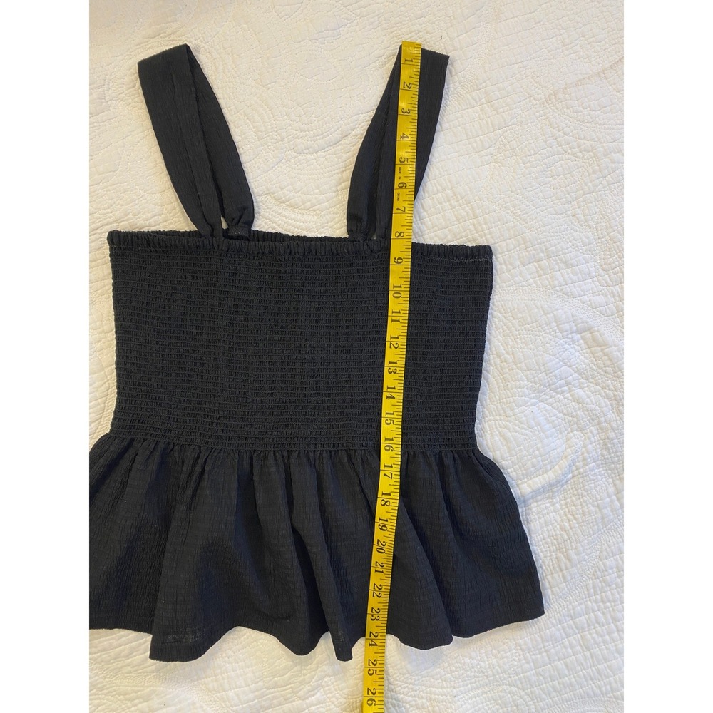 Madewell Texture & Thread Smocked Peplum Tank Top Black Large Sleeveless Crepe - Picture 3 of 7